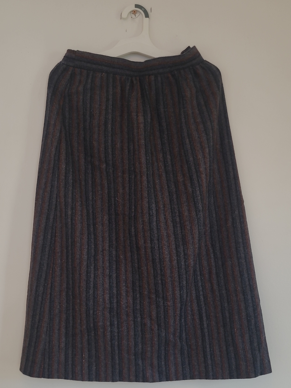 A-Line Midi Skirt in Navy and Brown Stripes